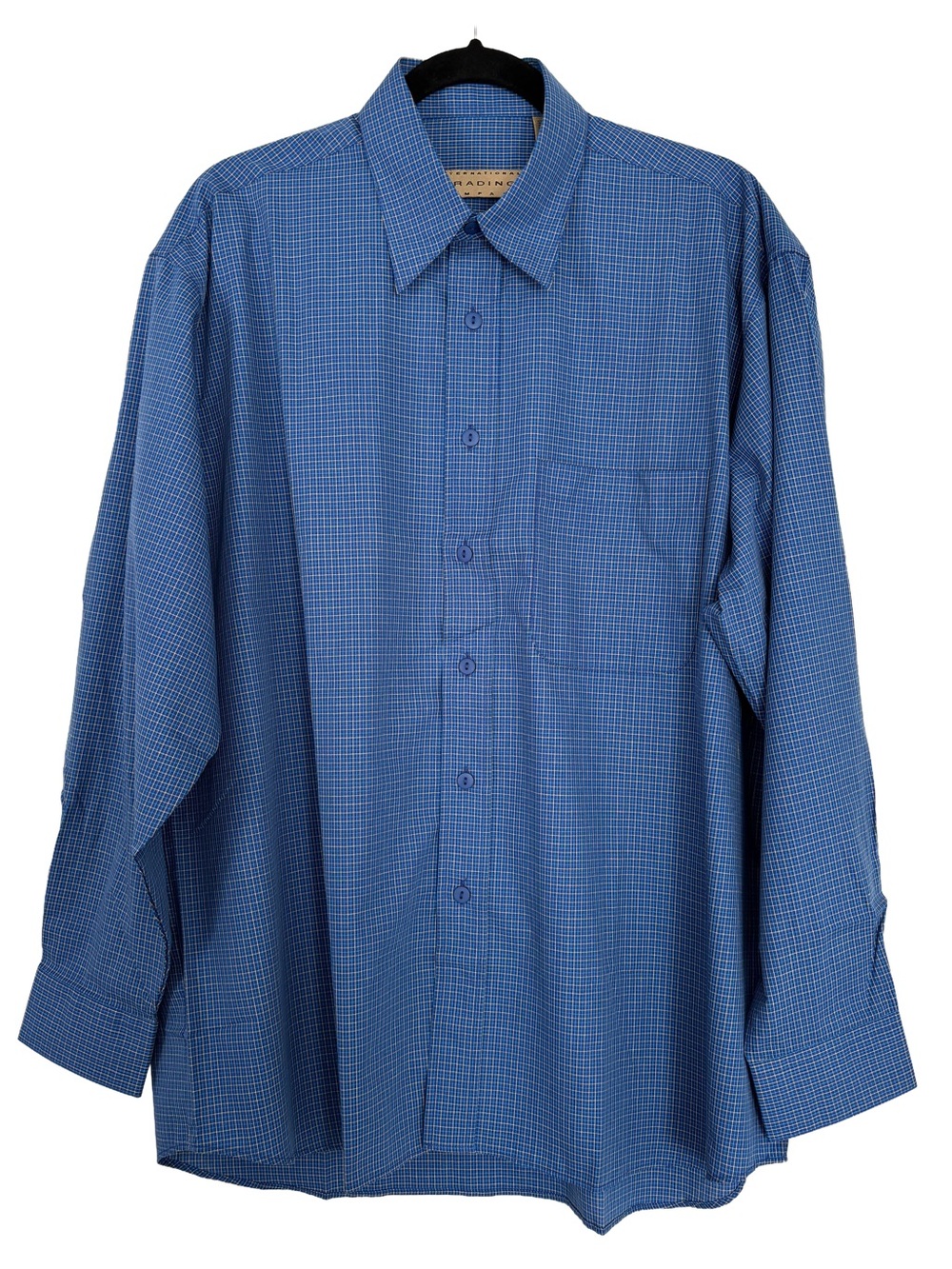 International Trading Company Men's Blue Micro-Check Long Sleeve Shirt - Size L